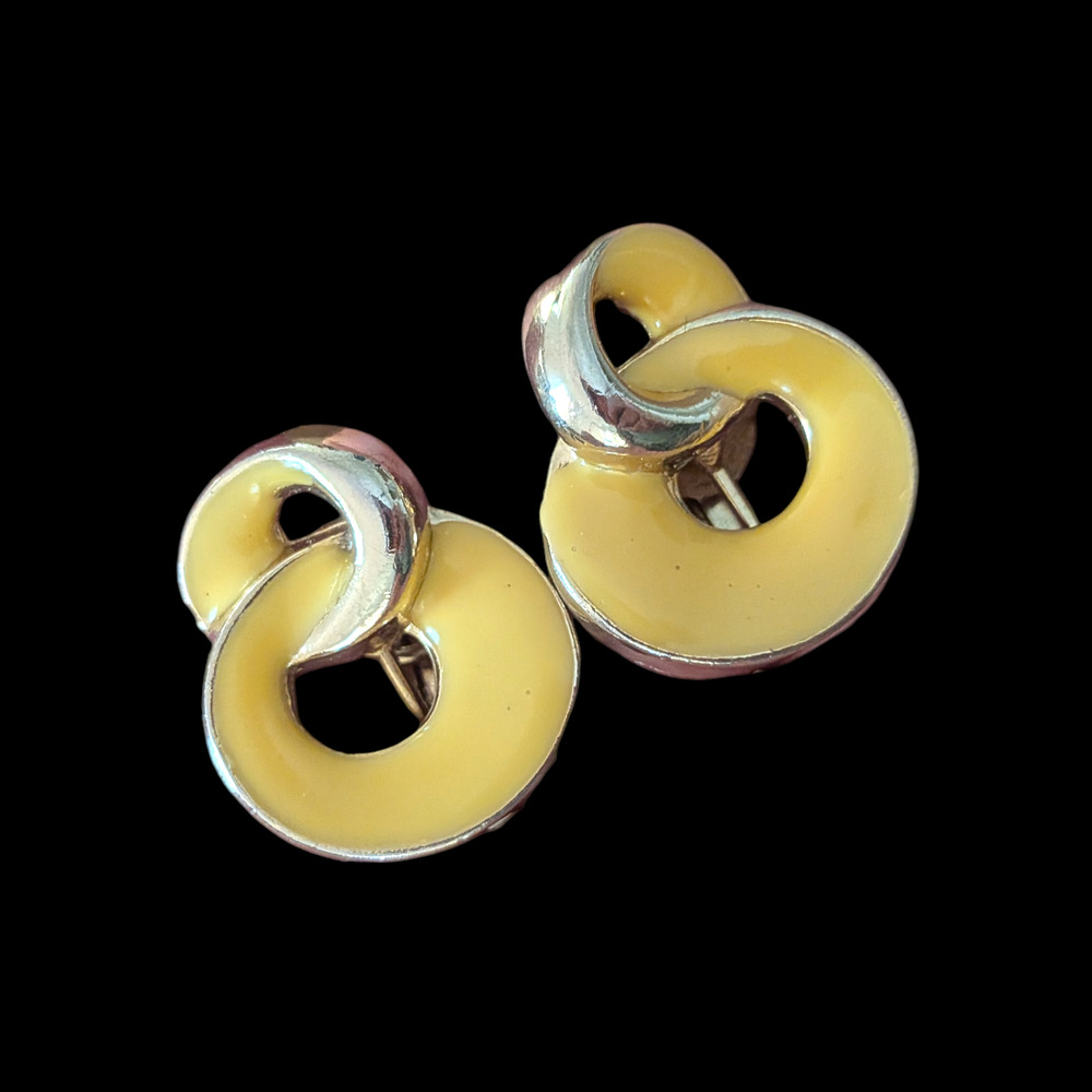 Butter & Gold tone enamel earrings - clip-on style